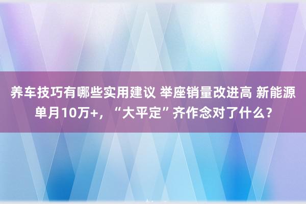 养车技巧有哪些实用建议 举座销量改进高 新能源单月10万+，“大平定”齐作念对了什么？