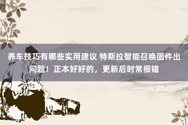 养车技巧有哪些实用建议 特斯拉智能召唤固件出问题！正本好好的，更新后时常报错