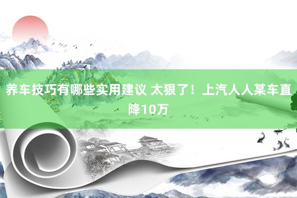 养车技巧有哪些实用建议 太狠了！上汽人人某车直降10万