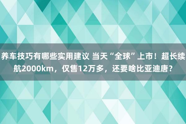 养车技巧有哪些实用建议 当天“全球”上市！超长续航2000km，仅售12万多，还要啥比亚迪唐？