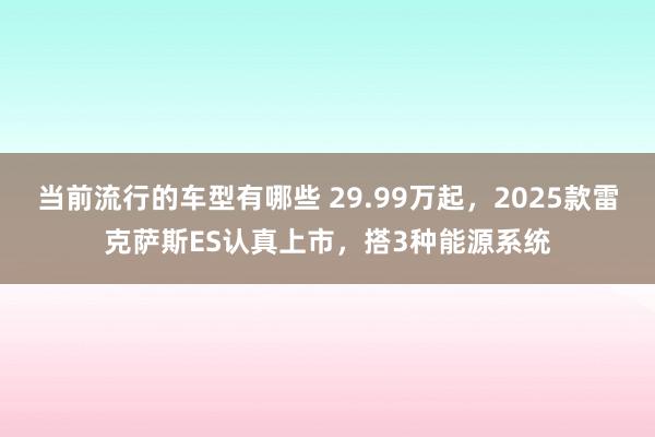 当前流行的车型有哪些 29.99万起，2025款雷克萨斯ES认真上市，搭3种能源系统