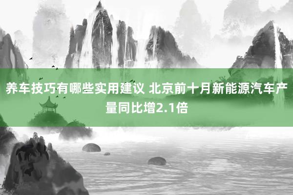 养车技巧有哪些实用建议 北京前十月新能源汽车产量同比增2.1倍