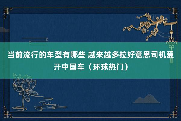 当前流行的车型有哪些 越来越多拉好意思司机爱开中国车（环球热门）