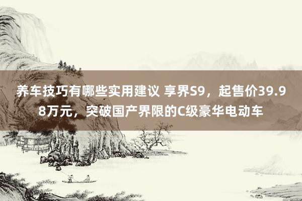 养车技巧有哪些实用建议 享界S9，起售价39.98万元，突破国产界限的C级豪华电动车