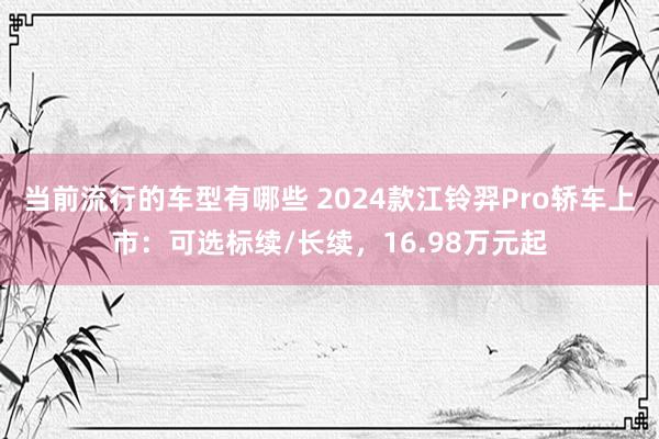 当前流行的车型有哪些 2024款江铃羿Pro轿车上市：可选标续/长续，16.98万元起