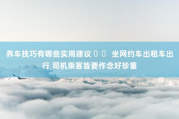 养车技巧有哪些实用建议 		 坐网约车出租车出行 司机乘客皆要作念好珍重