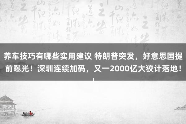 养车技巧有哪些实用建议 特朗普突发，好意思国提前曝光！深圳连续加码，又一2000亿大狡计落地！