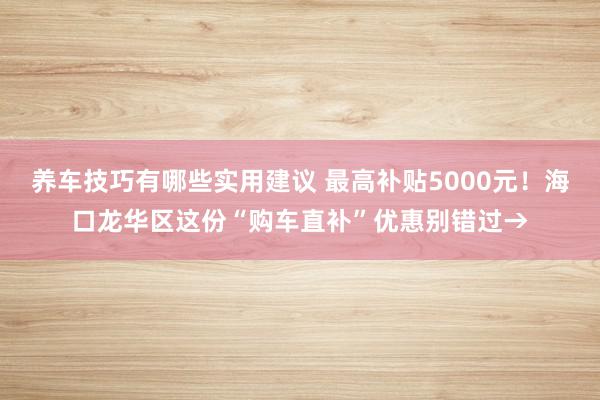 养车技巧有哪些实用建议 最高补贴5000元！海口龙华区这份“购车直补”优惠别错过→