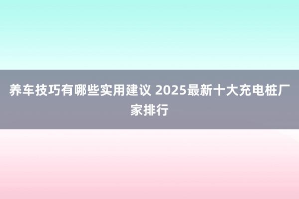 养车技巧有哪些实用建议 2025最新十大充电桩厂家排行