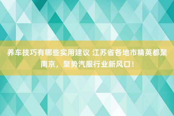 养车技巧有哪些实用建议 江苏省各地市精英都聚南京，聚势汽服行业新风口！