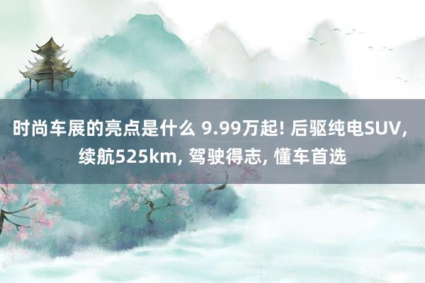 时尚车展的亮点是什么 9.99万起! 后驱纯电SUV, 续航525km, 驾驶得志, 懂车首选