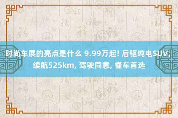 时尚车展的亮点是什么 9.99万起! 后驱纯电SUV, 续航525km, 驾驶同意, 懂车首选