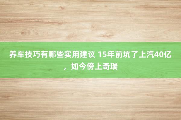 养车技巧有哪些实用建议 15年前坑了上汽40亿，如今傍上奇瑞