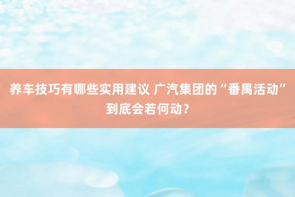 养车技巧有哪些实用建议 广汽集团的“番禺活动”到底会若何动？