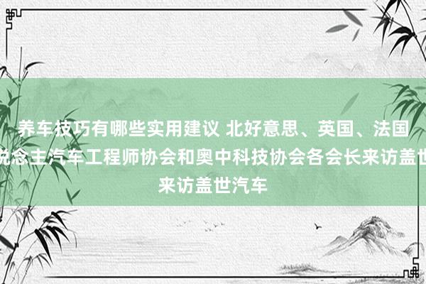 养车技巧有哪些实用建议 北好意思、英国、法国华东说念主汽车工程师协会和奥中科技协会各会长来访盖世汽车