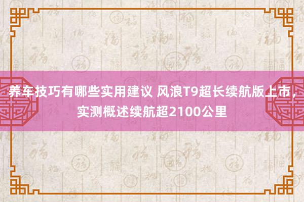 养车技巧有哪些实用建议 风浪T9超长续航版上市，实测概述续航超2100公里