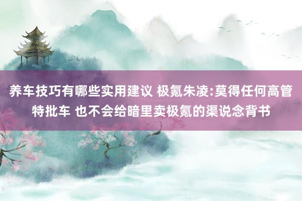 养车技巧有哪些实用建议 极氪朱凌:莫得任何高管特批车 也不会给暗里卖极氪的渠说念背书